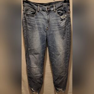 Judy Blue Fringe With Benefits Shark Bite Skinny Fit Ankle Raw Hem Jeans SZ 16W